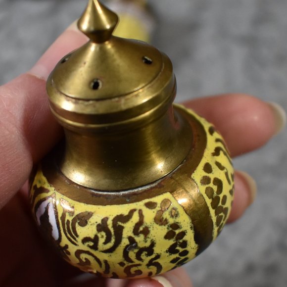 Vintage Brass Krishna Salt and Pepper Shaker with Toothpick Holder Set - Picture 12 of 15